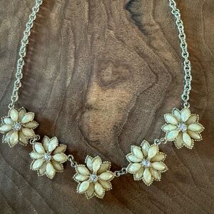 Vintage Floral Silver Necklace with Cream Accents